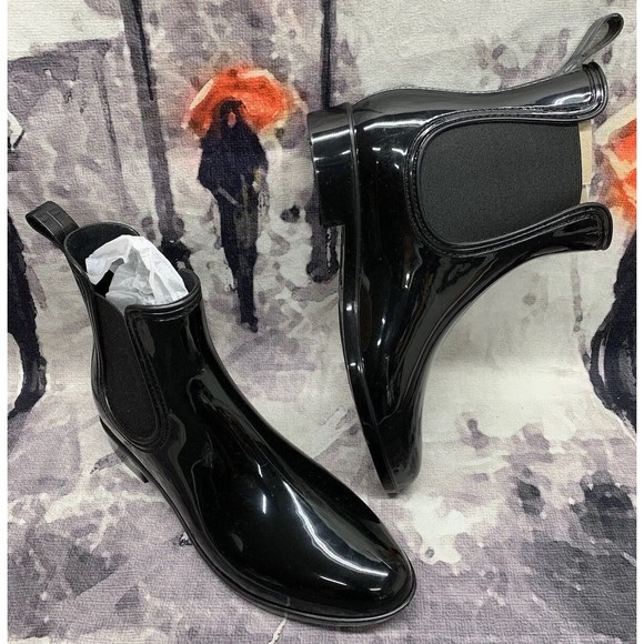 INC Womens Raelynn Rain Boots 9 Black Vinyl Ankle Wet Weather Pull On 6865 - Picture 1 of 13